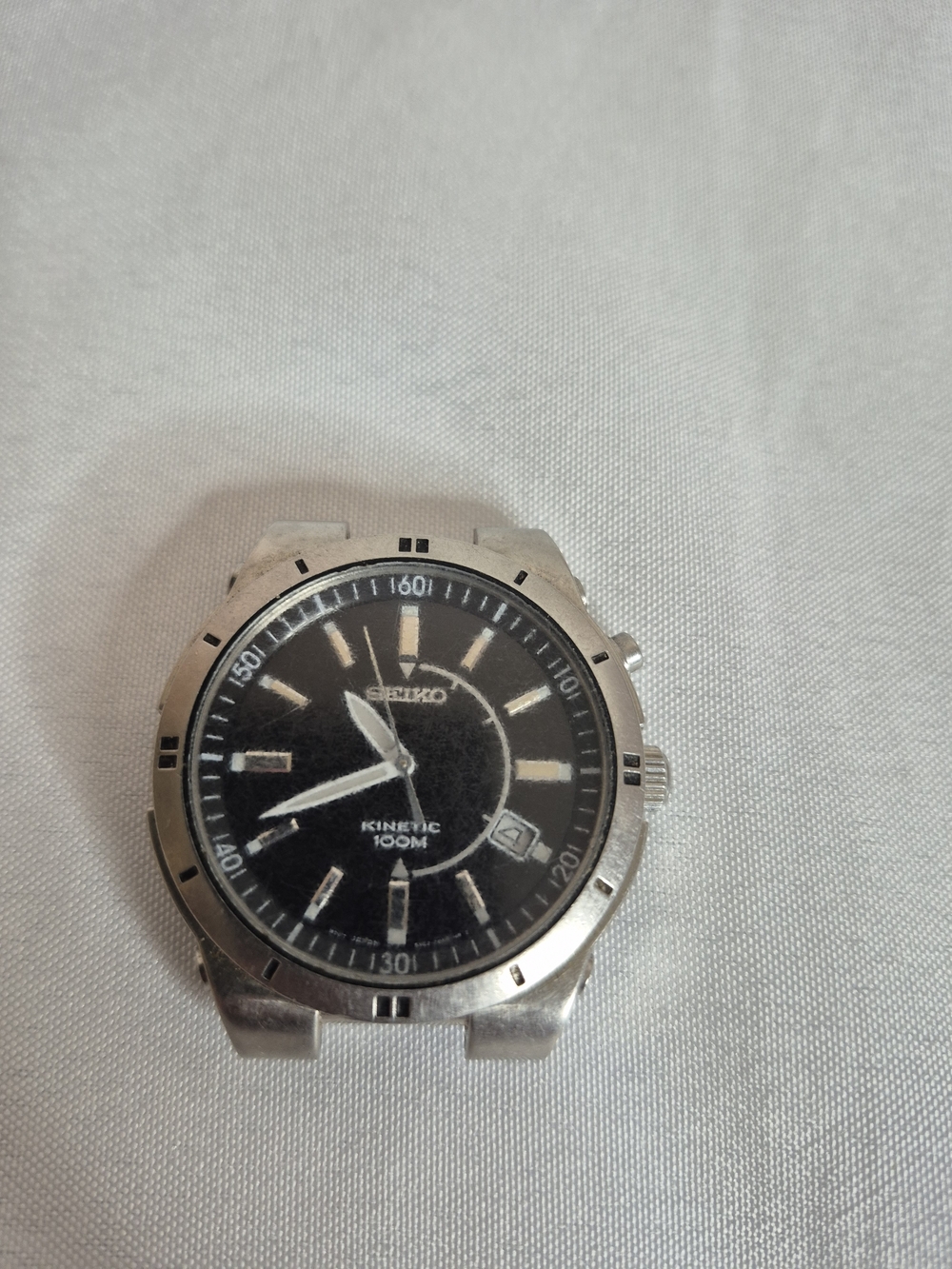 Seiko 5M62 Men's Stainless Steel Kinetic Watch – Black Dial